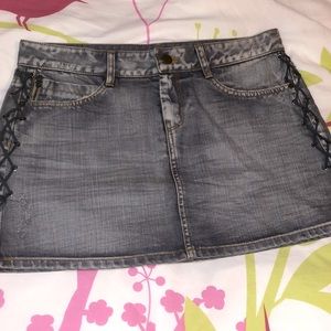 Vintage Haute hippie grey denim mini skirt size28 grey suede side detail BNWOT